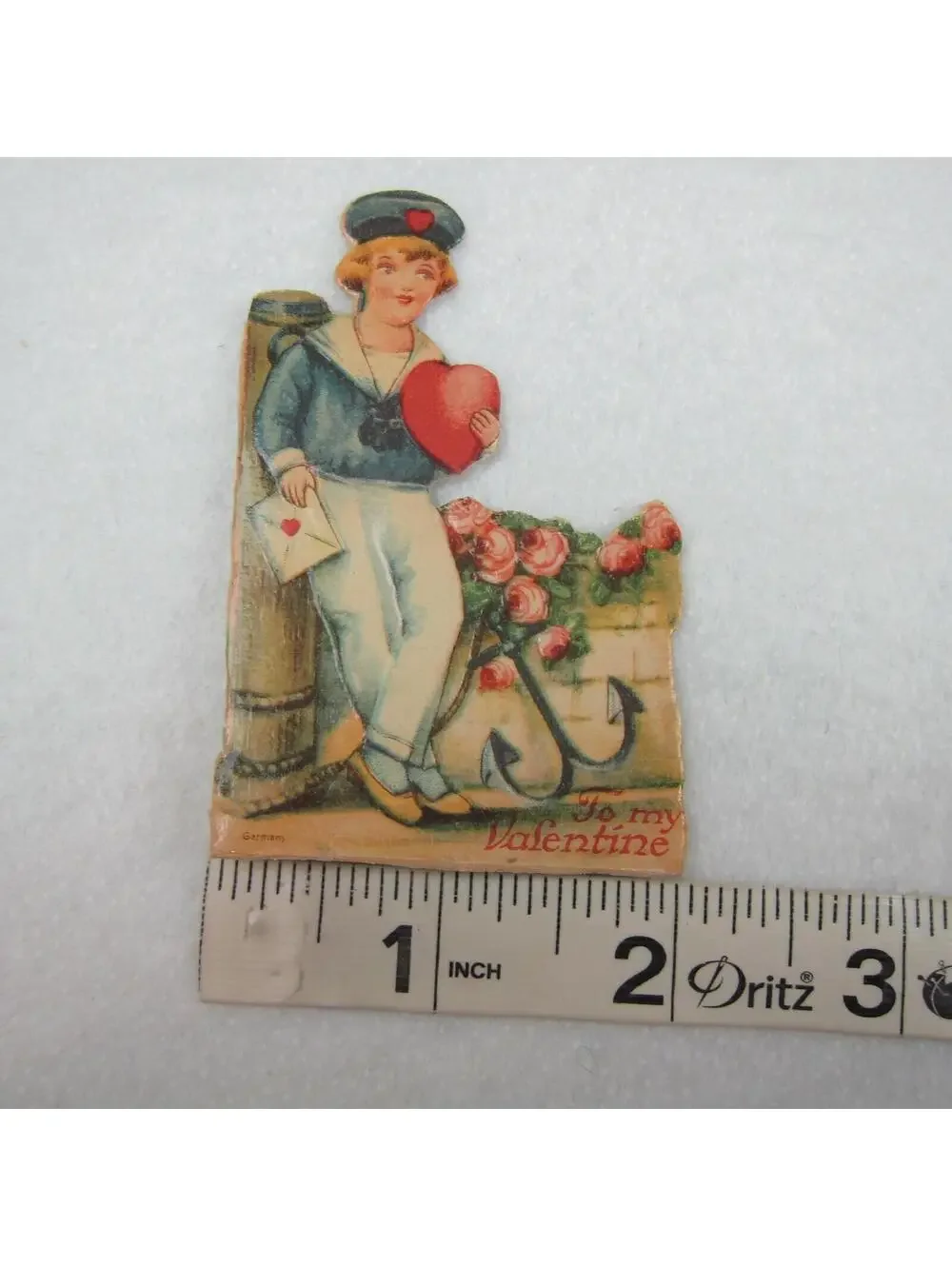 Vintage Valentine Die Cut Stand Up Boy Sailor Heart Rose Bush 1920s-30s Germany